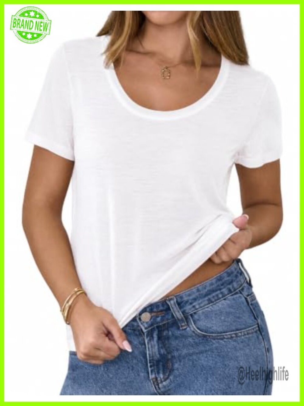 Slub Cotton Scoop Neck Short Sleeve Basic Tee Regular Fit Casual Summer Top